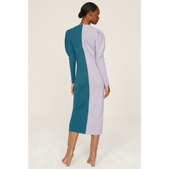 Busayo Ribbed Two-Tone Blue Purple Long Sleeve Sweater Midi Dress Size Small - Picture 3 of 16